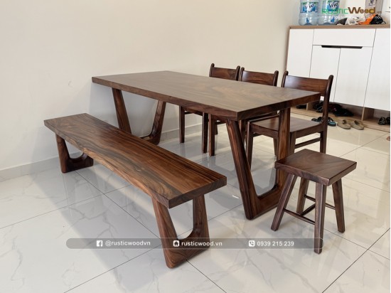 Bộ bàn ăn kết hợp băng ghế dài 1,8m