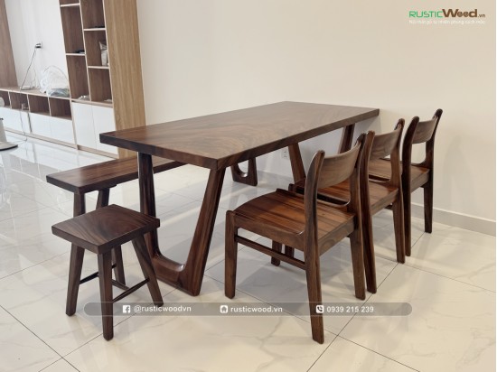 Bộ bàn ăn kết hợp băng ghế dài 1,8m