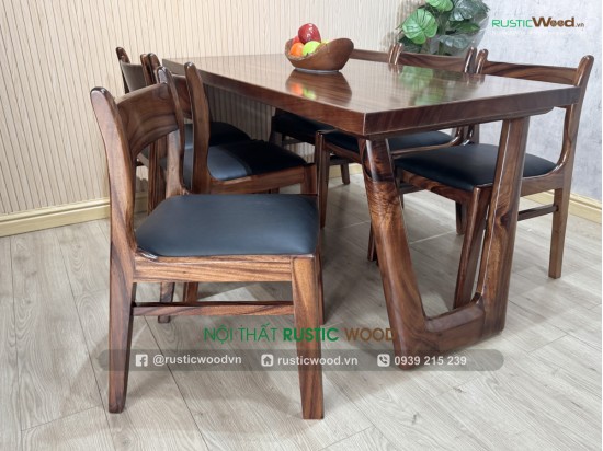 Bộ bàn ăn gỗ me tây 6 ghế bella bọc nệm