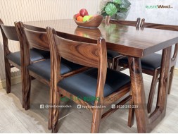Bộ bàn ăn gỗ me tây 6 ghế bella bọc nệm