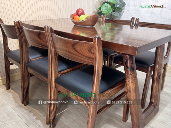 Bộ bàn ăn gỗ me tây 6 ghế bella bọc nệm