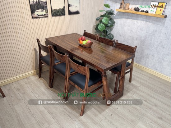 Bộ bàn ăn gỗ me tây 6 ghế bella bọc nệm