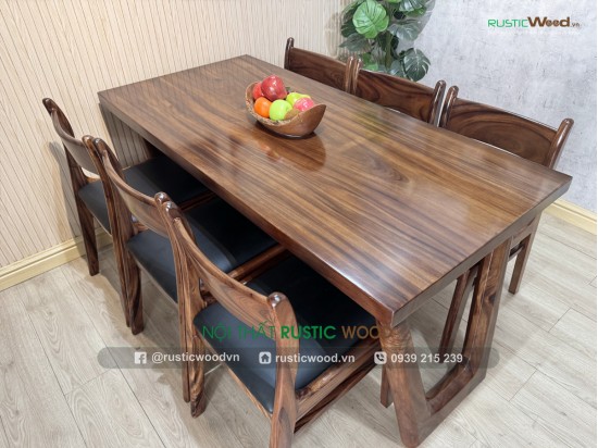 Bộ bàn ăn gỗ me tây 6 ghế bella bọc nệm