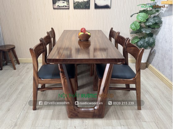 Bộ bàn ăn gỗ me tây 6 ghế bella bọc nệm