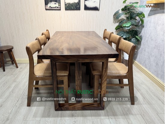 Bộ bàn ăn 6 ghế bella bọc nệm màu kem