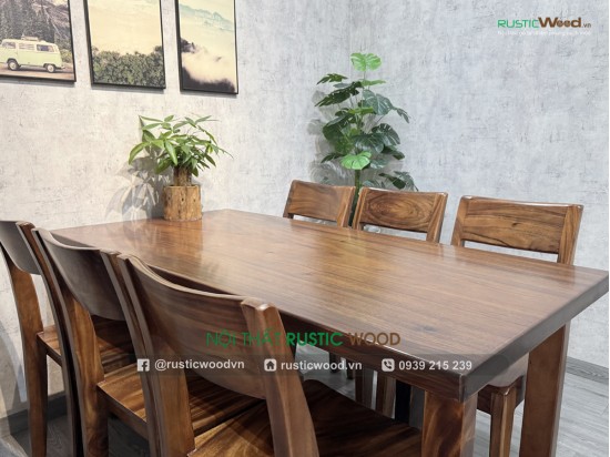 Bộ bàn 6 ghế gỗ me tây tựa xéo 1,6m