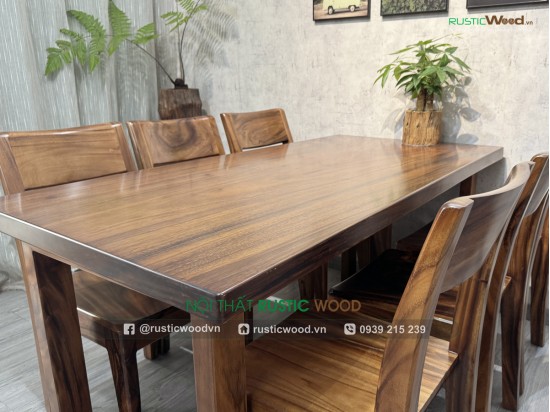 Bộ bàn 6 ghế gỗ me tây tựa xéo 1,6m