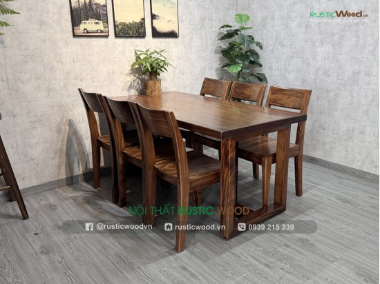 Bộ bàn 6 ghế gỗ me tây tựa xéo 1,6m