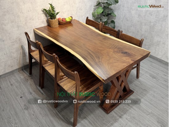 Bộ bàn ăn 6 ghế Bella gỗ me tây dày 7cm