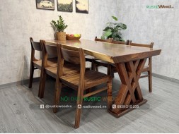 Bộ bàn ăn 6 ghế Bella gỗ me tây dày 7cm