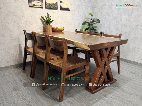 Bộ bàn ăn 6 ghế Bella gỗ me tây dày 7cm