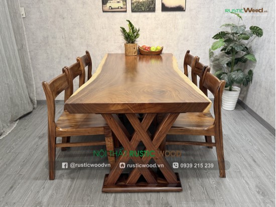 Bộ bàn ăn 6 ghế Bella gỗ me tây dày 7cm