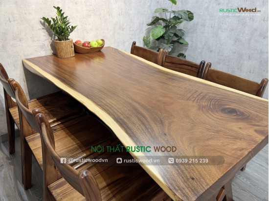 Bộ bàn ăn 6 ghế Bella gỗ me tây dày 7cm