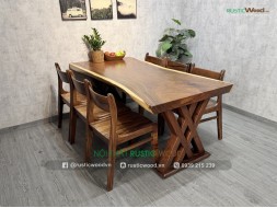 Bộ bàn ăn 6 ghế Bella gỗ me tây dày 7cm