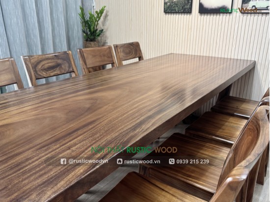 Bộ bàn gỗ me tây 8 ghế tựa xéo