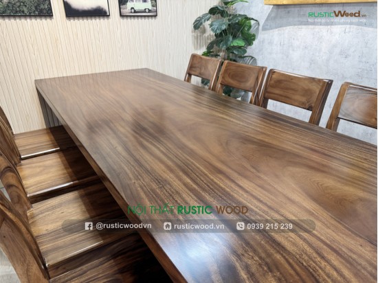 Bộ bàn gỗ me tây 8 ghế tựa xéo