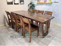 Bộ bàn gỗ me tây 8 ghế tựa xéo