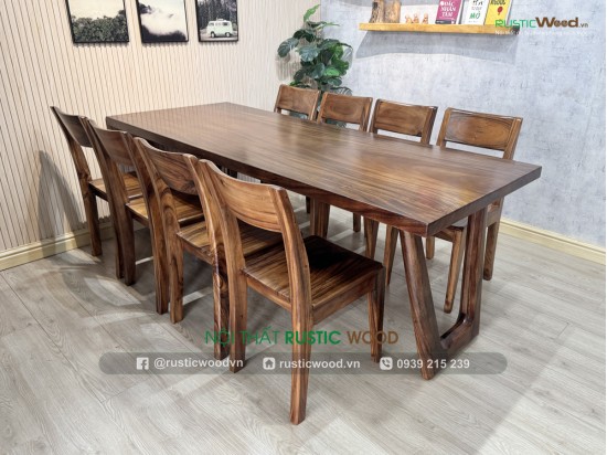 Bộ bàn gỗ me tây 8 ghế tựa xéo