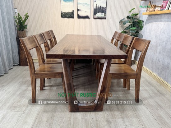 Bộ bàn gỗ me tây 8 ghế tựa xéo