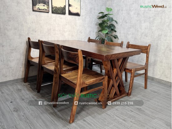 Bộ Bàn Ăn 6 Ghế Gỗ Me Tây