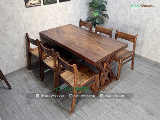Bộ Bàn Ăn 6 Ghế Gỗ Me Tây