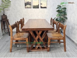 Bộ Bàn Ăn 6 Ghế Gỗ Me Tây