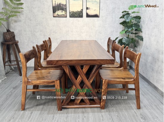 Bộ Bàn Ăn 6 Ghế Gỗ Me Tây