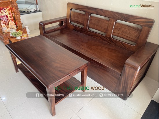 Bộ sofa gỗ me tây chân hộp hiện đại