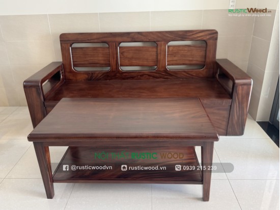 Bộ sofa gỗ me tây chân hộp hiện đại
