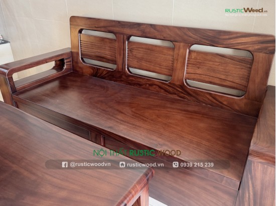 Bộ sofa gỗ me tây chân hộp hiện đại