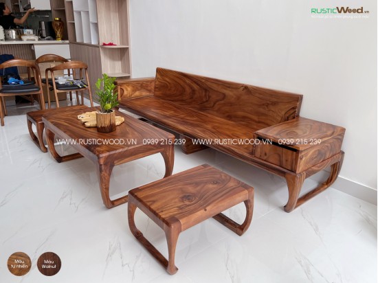 Bộ sofa chân quỳ gỗ me tây nguyên tấm 2,4m