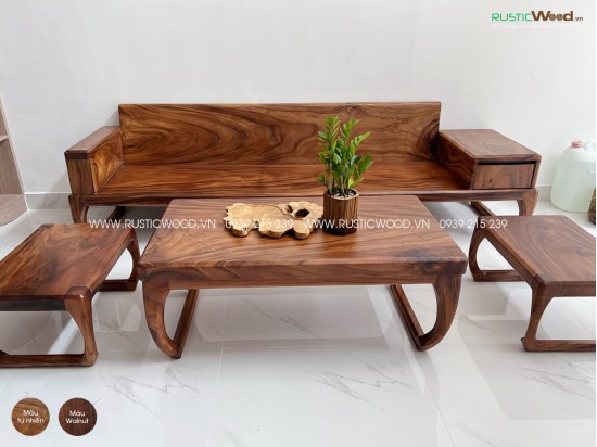 Bộ sofa chân quỳ gỗ me tây nguyên tấm 2,4m