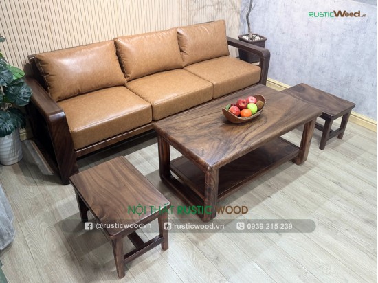 Bộ Sofa Gỗ Me Tây Nguyên Tấm Bọc Nệm