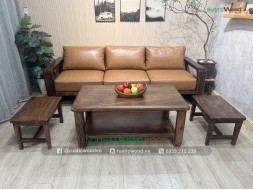 Bộ Sofa Gỗ Me Tây Nguyên Tấm Bọc Nệm