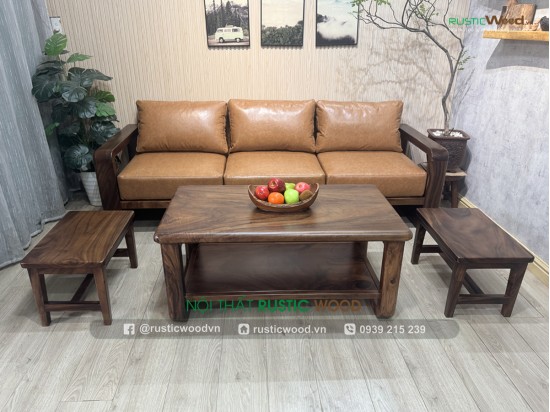 Bộ Sofa Gỗ Me Tây Nguyên Tấm Bọc Nệm