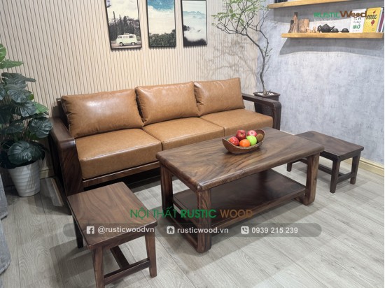 Bộ Sofa Gỗ Me Tây Nguyên Tấm Bọc Nệm