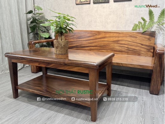 Bộ sofa tay bo tròn, gỗ me tây nguyên tấm