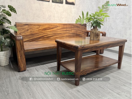 Bộ sofa tay bo tròn, gỗ me tây nguyên tấm