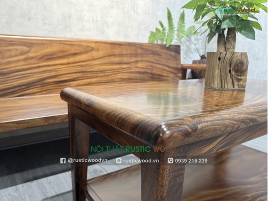 Bộ sofa tay bo tròn, gỗ me tây nguyên tấm