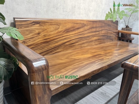 Bộ sofa tay bo tròn, gỗ me tây nguyên tấm