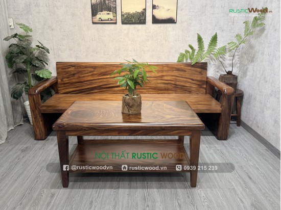 Bộ sofa tay bo tròn, gỗ me tây nguyên tấm
