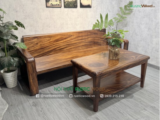 Bộ sofa tay bo tròn, gỗ me tây nguyên tấm
