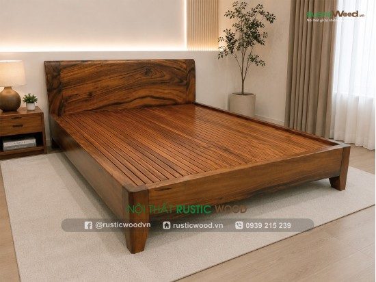 Giường ngủ gỗ me tây tự nhiên giá rẻ