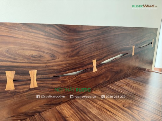 Giường ngủ gỗ me tây đầu ghép nơ