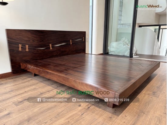 Giường ngủ gỗ me tây đầu ghép nơ