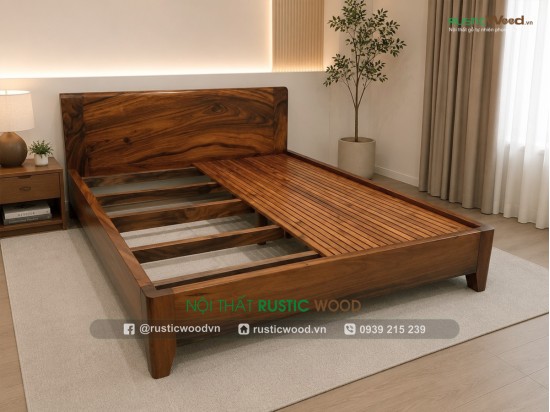 Giường ngủ gỗ me tây tự nhiên giá rẻ
