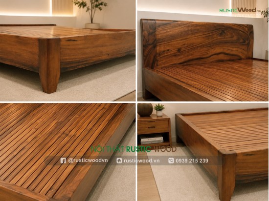 Giường ngủ gỗ me tây tự nhiên giá rẻ