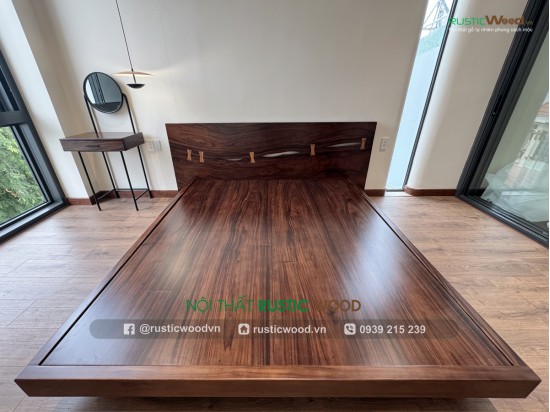 Giường ngủ gỗ me tây đầu ghép nơ