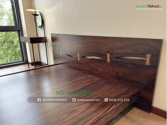 Giường ngủ gỗ me tây đầu ghép nơ
