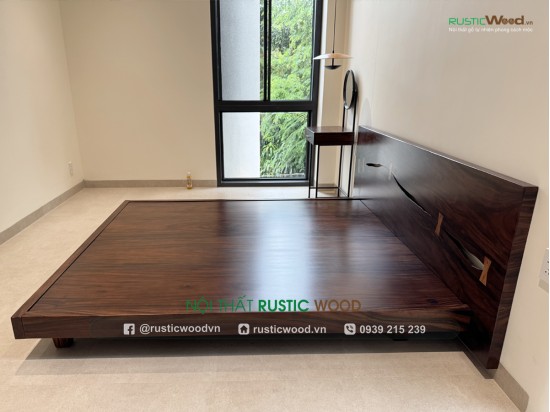 Giường ngủ gỗ me tây đầu ghép nơ